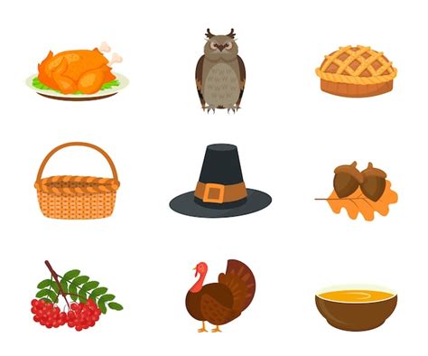 Premium Vector Thanksgiving Symbols Flat Illustrations Set Fried