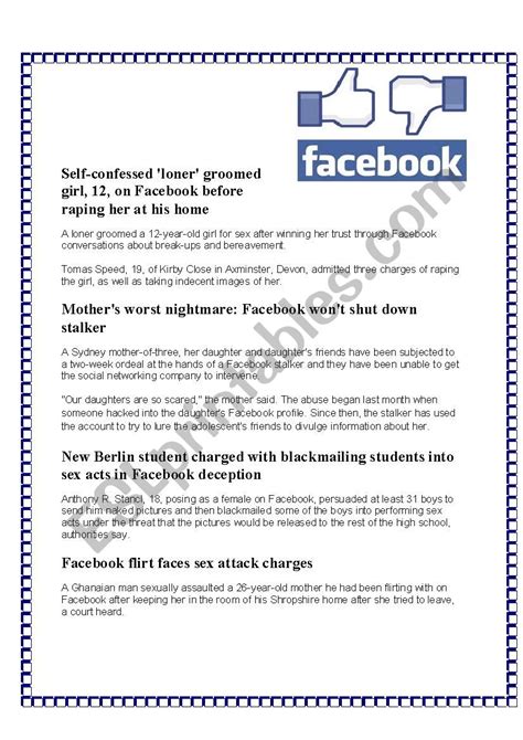 The Dangers Of Facebook Esl Worksheet By Ajarnglyn