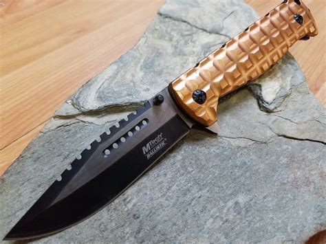 Mtech 9 Folding Spring Assisted Desert Tan Tactical Pocket Knife With