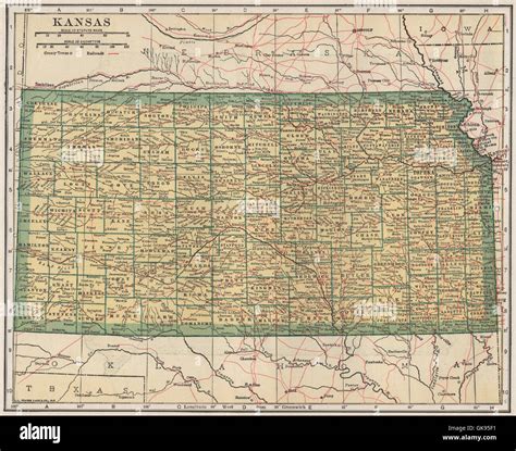 Kansas State Map Showing Railroads POATES Stock Photo Alamy