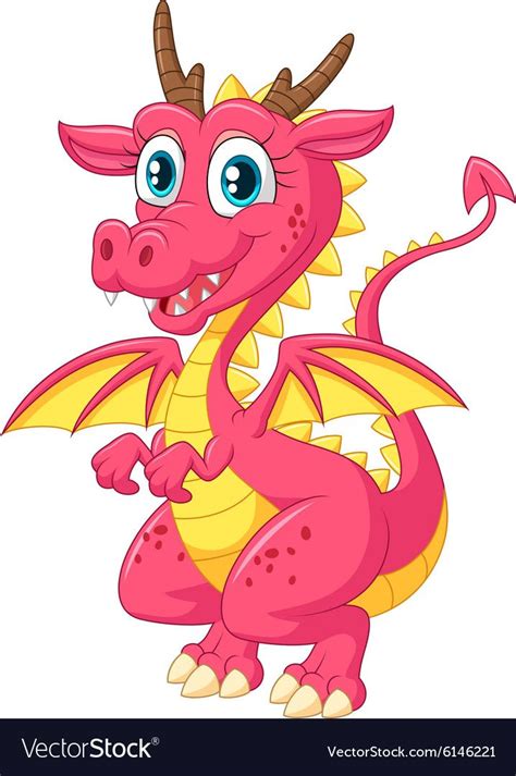 Cartoon Cute Pink Dragon Vector Image On Vectorstock Cartoon Dragon