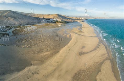 Aerial Panoramic View Of Sotavento Lagoon Beach In Fuerteventura Canary Islands Stock Photo