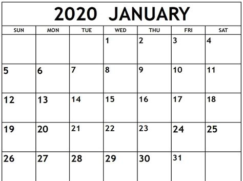Get 2020 January Through December Printable Calendar Template