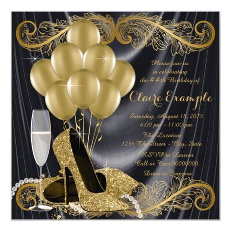 black and gold birthday party hollywood glamour invitation gold birthday party