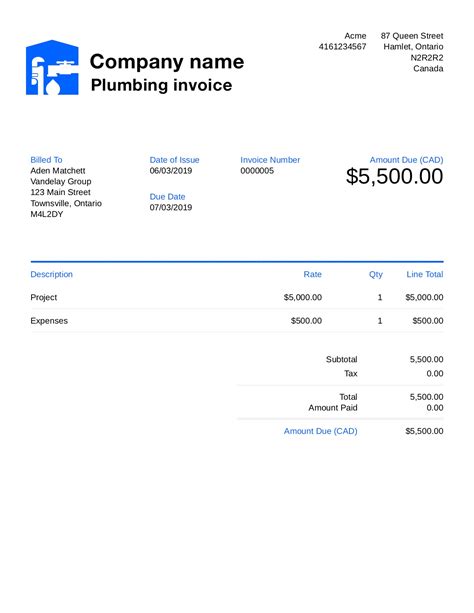 Free Plumbing Invoice Template Customize And Send In 90 Seconds