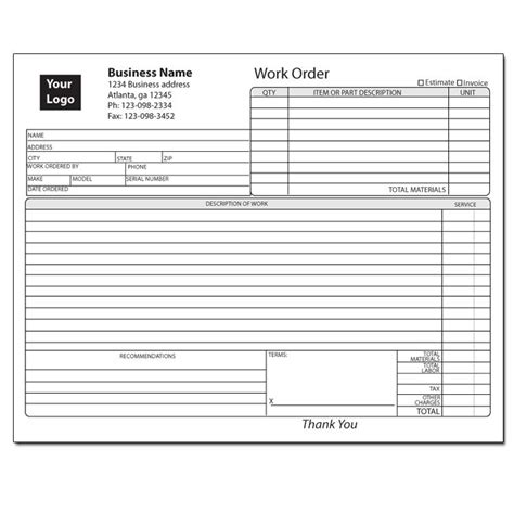 Generic Work Order Form Printable Order Form Custom Order Form