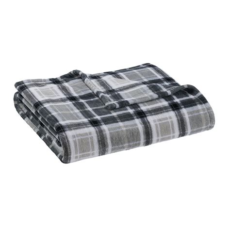 Mainstays Super Soft Plush Blanket King Light Grey Plaid