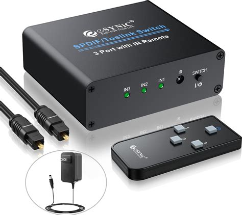 Esynic 3 Port Toslink Switch Digital Optical Audio Switcher Box 3x1