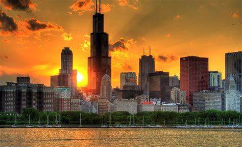 Chicago Skyline At Sunset