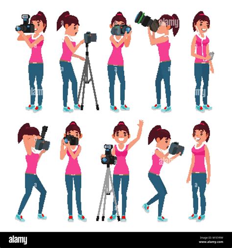 photographer female vector modern camera posing girl full length taking photos