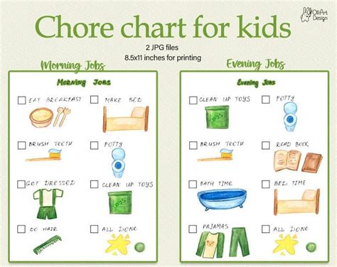 Chore Chart For Kids Printable Morning And Evening Gender Etsy