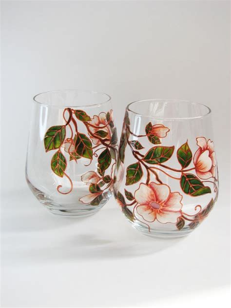 Personalized Stemless Wine Glasses Hand Painted Housewarming Etsy Hand Painted Wine Glasses