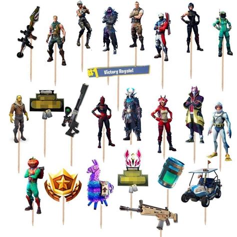 24 decorazioni per torta Fortnite, cake topper in cartoncino