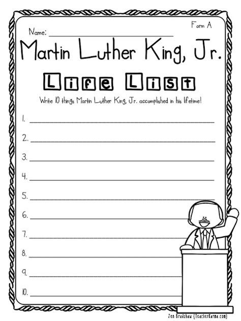 Free Printable Martin Luther King Worksheets