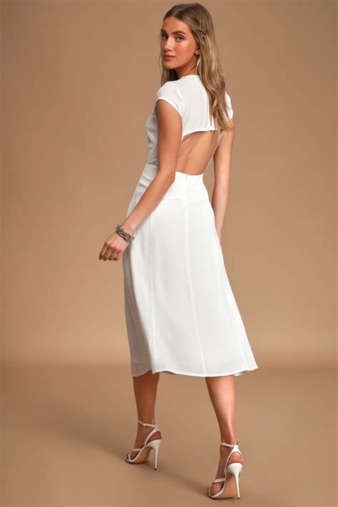 Cute White Dress Backless Midi Dress Short Sleeve Midi Dress Lulus