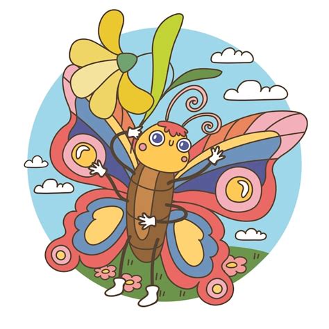 Ilustración de mariposa de dibujos animados dibujados a mano Vector