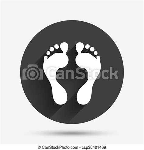 Human Footprint Sign Icon Barefoot Symbol Foot Silhouette Circle Flat Button With Shadow