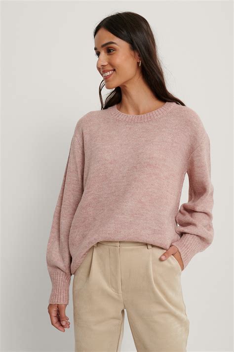 Round Neck Knitted Sweater Pink Na Kd