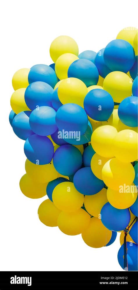 Yellow And Blue Balloons Big Bunch Of Balls Helium Balloon Isolated