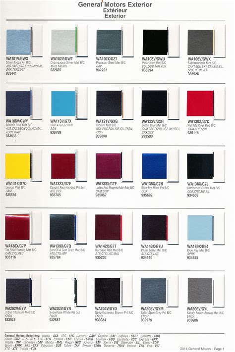 Gm Paint Chart Color Reference Paint Charts Classic C