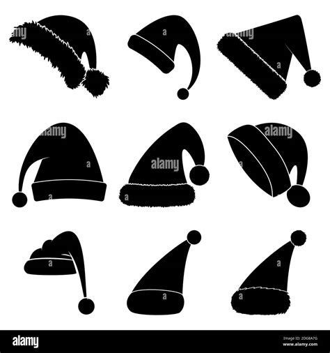 Christmas Hat Silhouette Set Black Shape Collection Of Santa Claus Hat