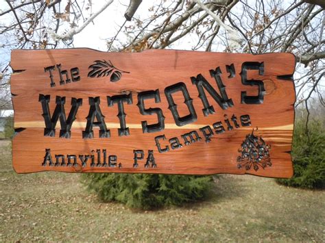 Last Name Campsite Sign Personalized Carved Wooden Rustic
