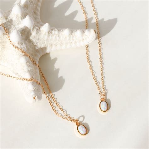 K Gold Opal Necklace Dainty Opal Pendant Necklace Layered Etsy