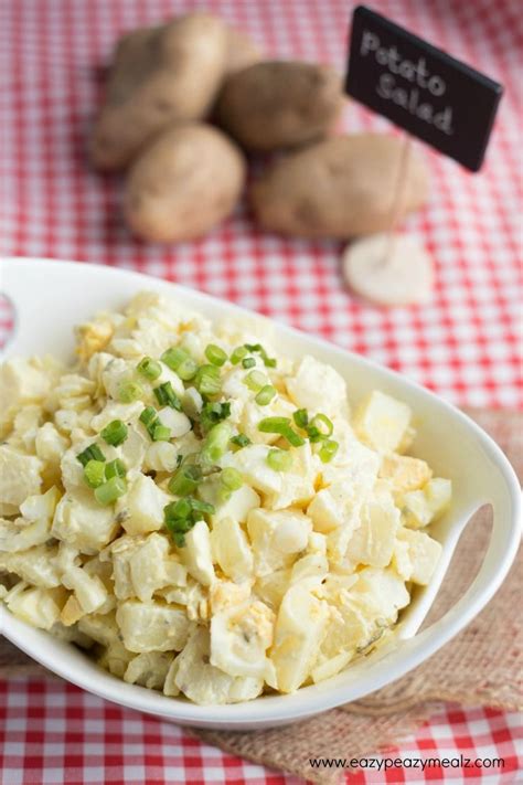 Traditional southern potato salad with mustard, eggs and pickles is made with with mayonnaise, pickles, fresh onion, garlic, mustard, bits of celery, and diced hard boiled eggs. Classic Mustard Potato Salad | Recipe | Potatoes, Salad, Potato salad