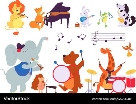 Music Animals Musician Play Instruments Forest Vector Image