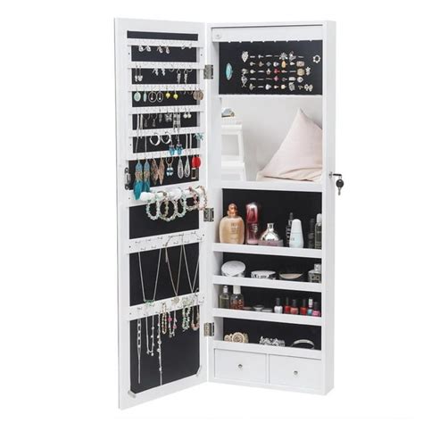 Ktaxon Led Mirrored Jewelry Cabinet Organizer Wall Mounted Jewelry Armoire White