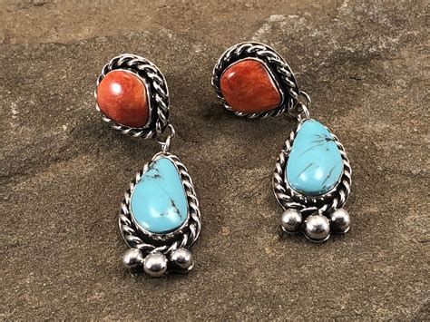 Campitos Turquoise And Spiny Oyster Shell Earrings In Sterling Silver