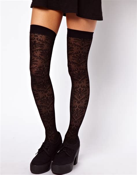 lyst asos over the knee decorative lace socks in black