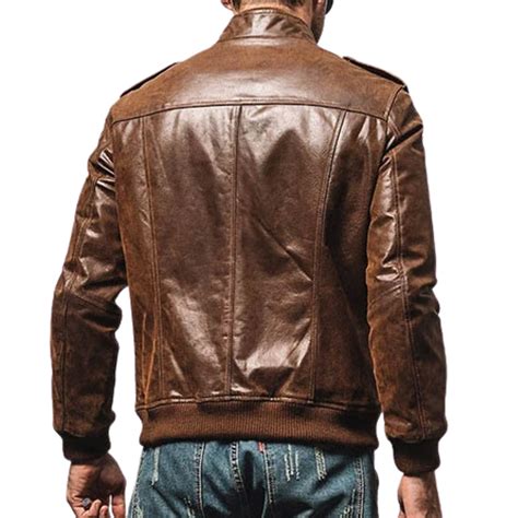 Brown Distressed Leather Racer Jacket