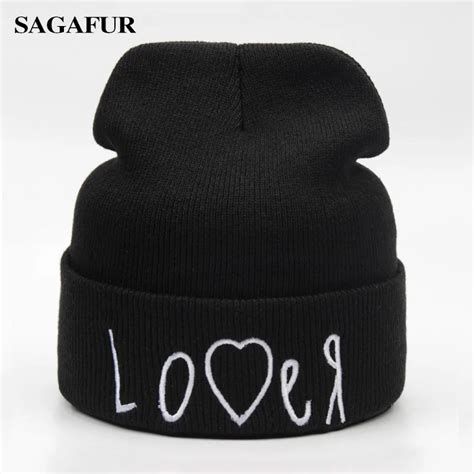 Fashion Black Caps Womens Embroidery Lover Beanies Hat Men Winter Warm