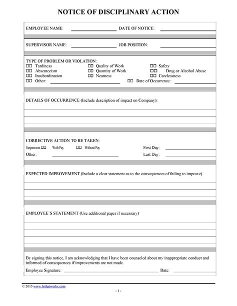 Disciplinary Action Forms Free Template Free Printable Templates