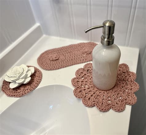Victorian Bathroom Accessory Set Crochet Cotton Dusty Rose Etsy