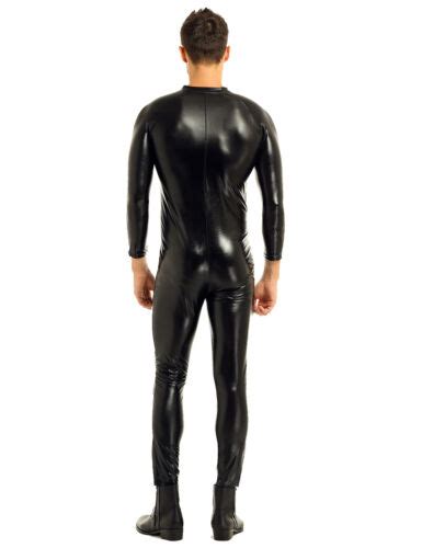 ganzkörperanzug herren wetlook lack leder catsuit bodysuit mit reißverschluss ebay