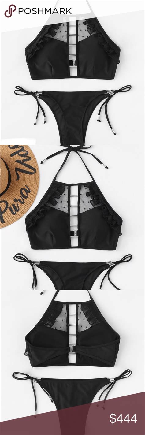 ️ Coming Soon Tie Side Contrast Mesh Bikini Set Coming Soon Black