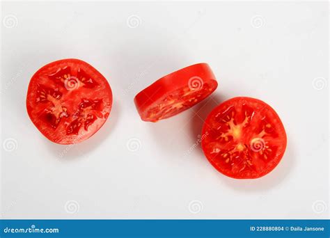 Red Tomato Slice Isolated On White Background Top View Stock Photo