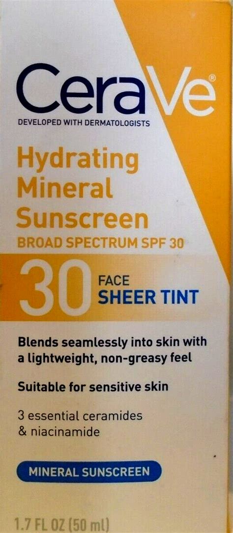 Cerave Hydrating Face Sheer Tint Mineral Sunscreen Spf Oz