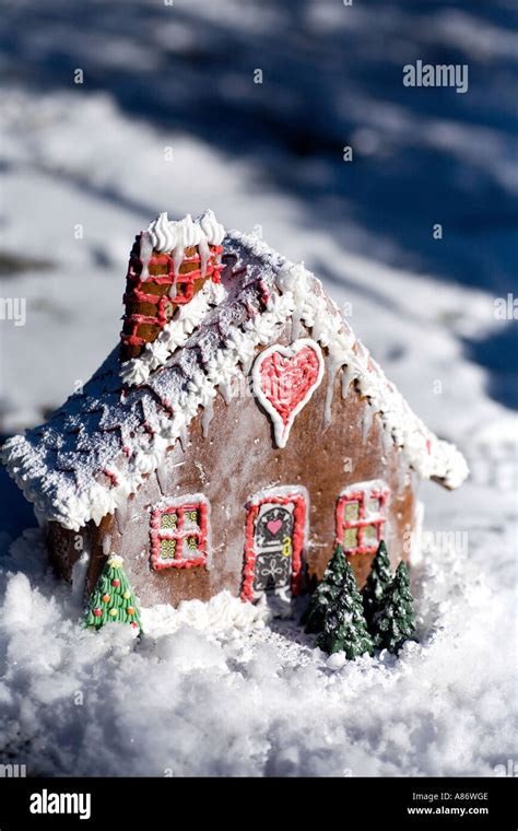 Home Made Hansel And Gretel Gingerbread Cottage In The Snow Fairytale
