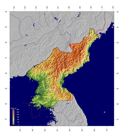 Большая детальная физическая карта Северной Кореи Северная Корея