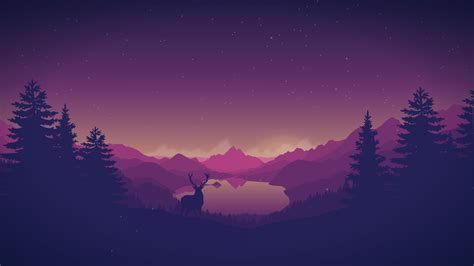 Wallpaper Artwork Deer Antlers Forest Mountains Lake Digital