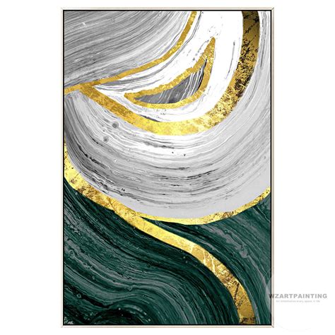 Framed Wall Art Modern Abstract Gold Dark Green Print Painting Digital