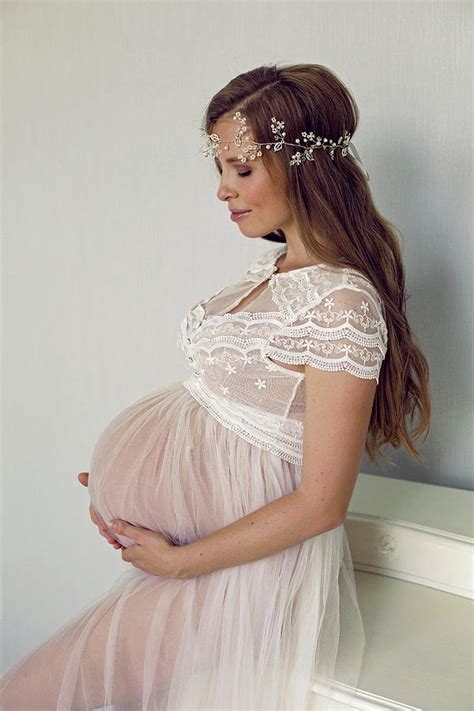 Pregnant Girl In A White Transparent Dress Stands Photograph By