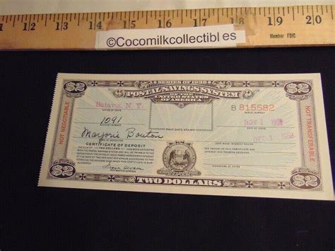 Vintage 2 Postal Savings System Certificate Series 1939 Two Dollar