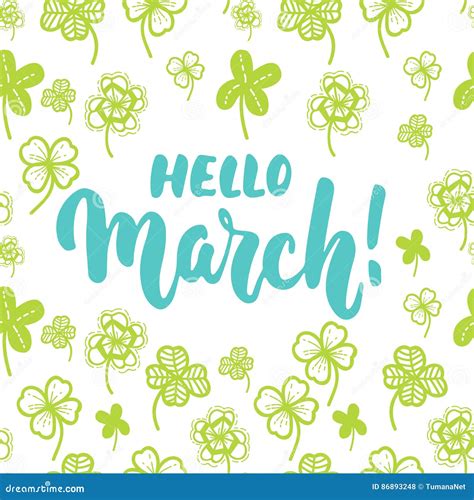 Hellomarch Hand Drawn Lettering Phrase For First Month Of Spring