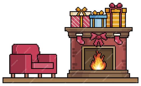 Premium Vector Pixel Art Fireplace With Ts And Armchair Vector