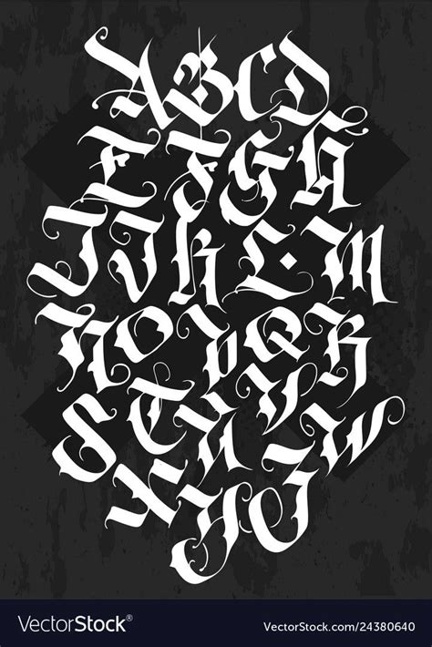 Full Alphabet In The Gothic Style Vector Letters And Symbols On A