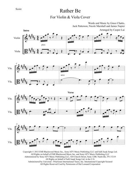 Rather Be For Violin And Viola Cover By Clean Bandit Digital Sheet